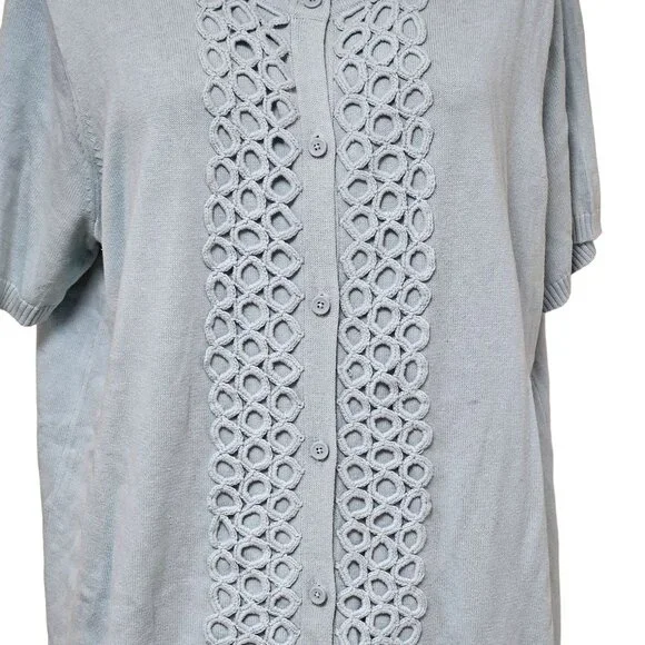 Liz Claiborne Light Blue Cotton Knit Sweater With Circle Design Womens Size 1X - Picture 3 of 11